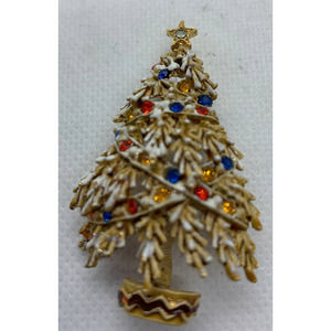 Vintage 1960s Art Co Christmas Tree Brooch Gold Tone